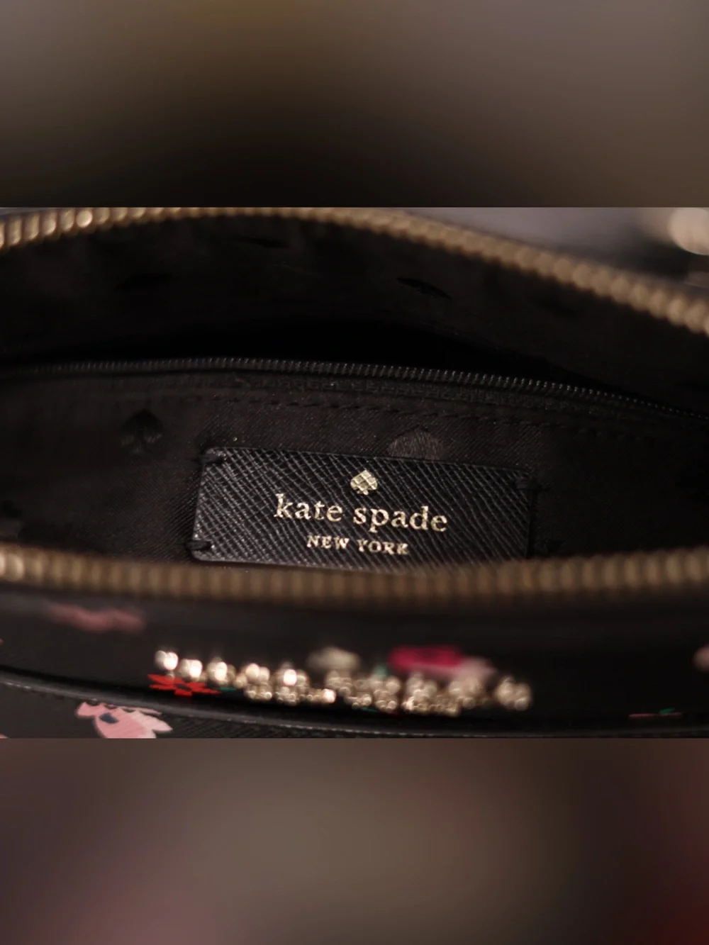 Kate Spade New York Floral Crossbody Bag Black Textured Adjustable Strap